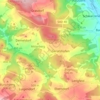 Topografische Karte Mallersdorf, Höhe, Relief
