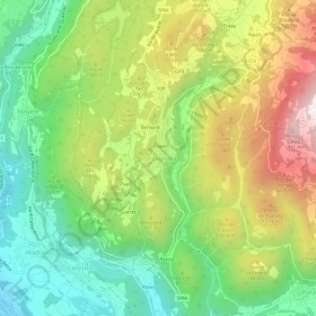 Topografische Karte Montagnaga, Höhe, Relief