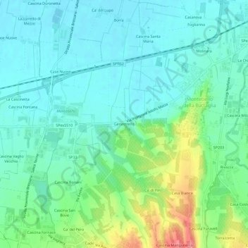 Topografische Karte Genestrello, Höhe, Relief