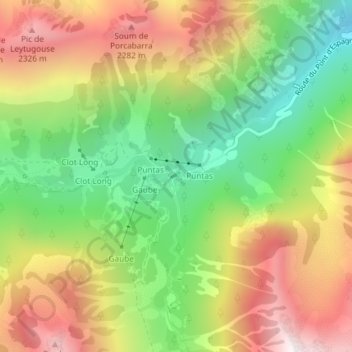 Topografische Karte Pont d'Espagne, Höhe, Relief