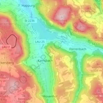 Topografische Karte Reicheneck, Höhe, Relief