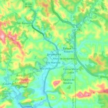 Topografische Karte Jordanésia, Höhe, Relief