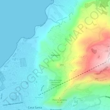 Topografische Karte Martogna, Höhe, Relief