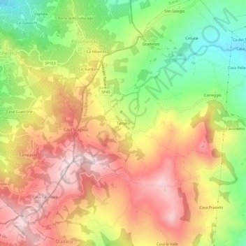Topografische Karte Tassara, Höhe, Relief