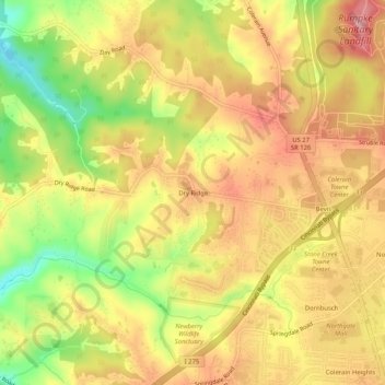 Topografische Karte Dry Ridge, Höhe, Relief