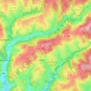 Topografische Karte Bornen, Höhe, Relief