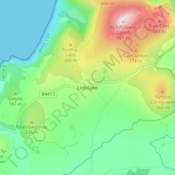 Topografische Karte Llithfaen, Höhe, Relief
