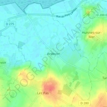 Topografische Karte Ardevon, Höhe, Relief