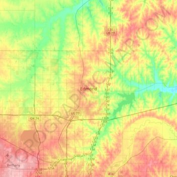 Topografische Karte Edmond, Höhe, Relief