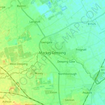 Topografische Karte Market Deeping, Höhe, Relief