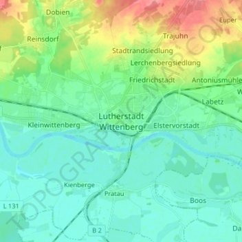 Topografische Karte Lutherstadt Wittenberg, Höhe, Relief