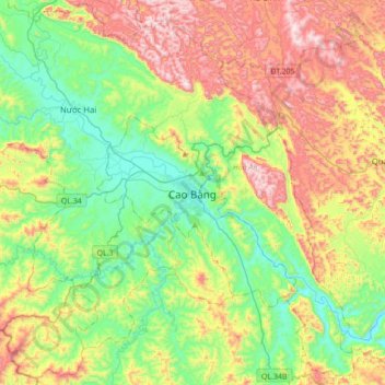 Topografische Karte Cao Bằng, Höhe, Relief