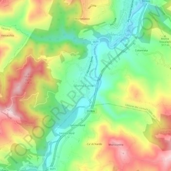 Topografische Karte Monte Castello, Höhe, Relief