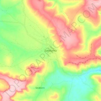 Topografische Karte Sandama, Höhe, Relief