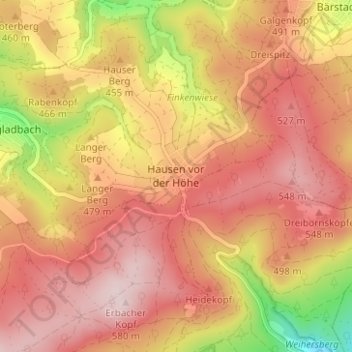 Topografische Karte Hausen vor der Höhe, Höhe, Relief
