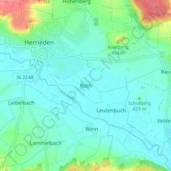 Topografische Karte Roth, Höhe, Relief