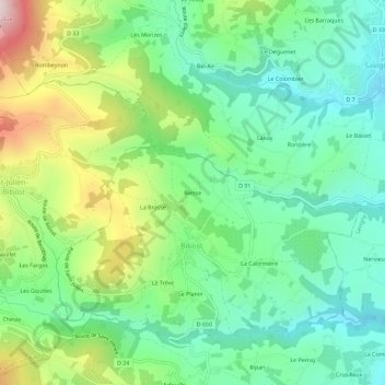 Topografische Karte Biesse, Höhe, Relief