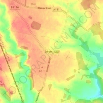 Topografische Karte Swinstead, Höhe, Relief