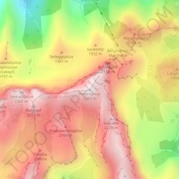 Topografische Karte Rofanspitze, Höhe, Relief