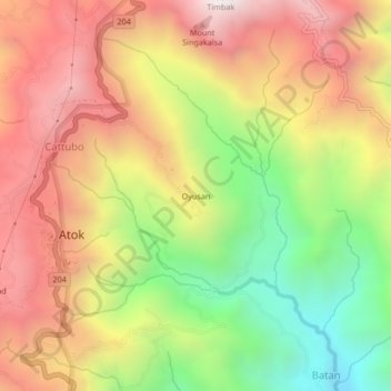 Topografische Karte Oyusan, Höhe, Relief