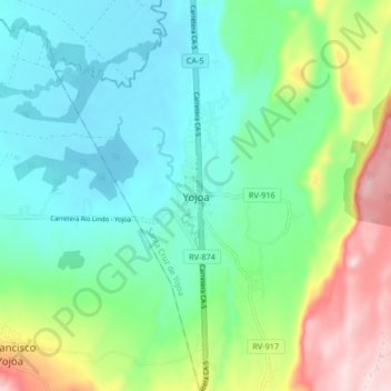 Topografische Karte Yojoa, Höhe, Relief