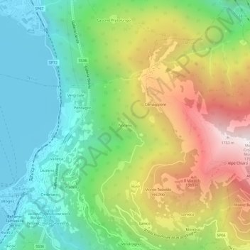 Topografische Karte Noceno, Höhe, Relief