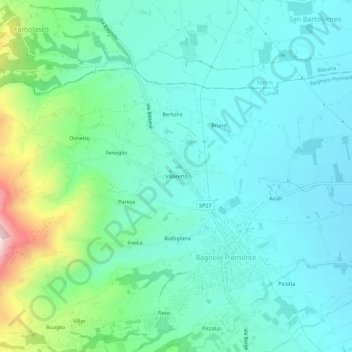 Topografische Karte Villaretto, Höhe, Relief