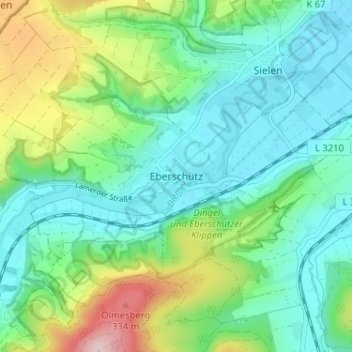 Topografische Karte Eberschütz, Höhe, Relief