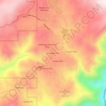 Topografische Karte Hathaway Pines, Höhe, Relief