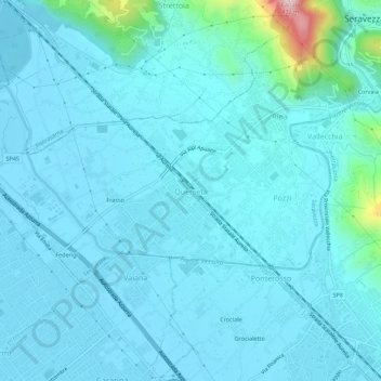 Topografische Karte Querceta, Höhe, Relief