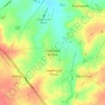 Topografische Karte Claybrooke Magna, Höhe, Relief