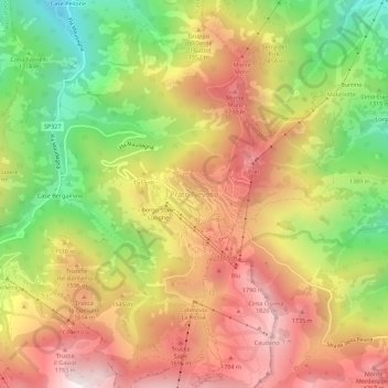Topografische Karte Prato Nevoso, Höhe, Relief