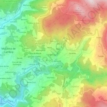Topografische Karte Covêlo, Höhe, Relief
