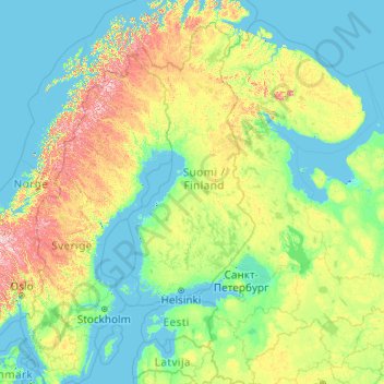 Topografische Karte Finland, Höhe, Relief