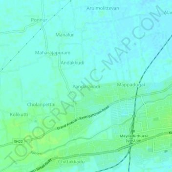 Topografische Karte Pandaravadi, Höhe, Relief