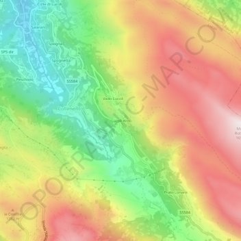 Topografische Karte Lucoli Alto, Höhe, Relief
