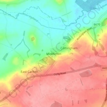 Topografische Karte Middleton, Höhe, Relief