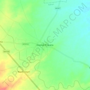 Topografische Karte Deolali Pravara, Höhe, Relief