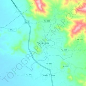 Topografische Karte Namasigüe, Höhe, Relief