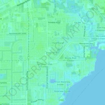 Topografische Karte Tropic Terrace, Höhe, Relief