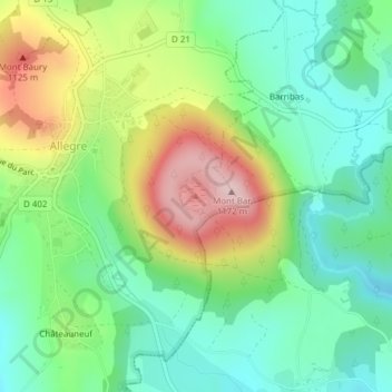 Topografische Karte Mont Bar, Höhe, Relief