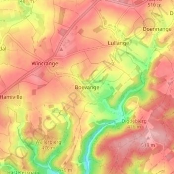 Topografische Karte Bögen, Höhe, Relief