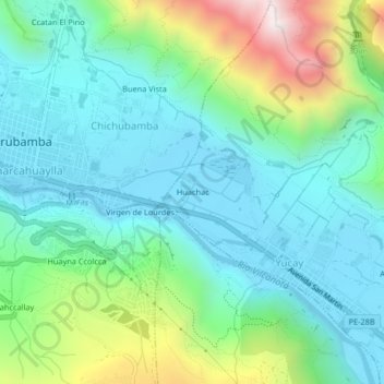 Topografische Karte Huachac, Höhe, Relief