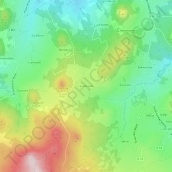 Topografische Karte Les Margots, Höhe, Relief
