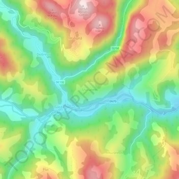 Topografische Karte Izvoarele, Höhe, Relief