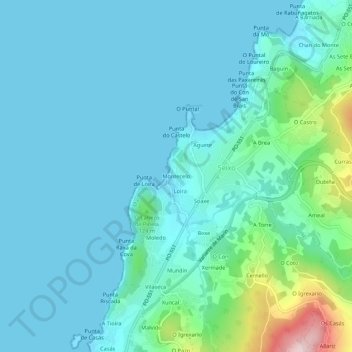 Topografische Karte Montecelo, Höhe, Relief