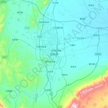 Topografische Karte Xinzhou, Höhe, Relief