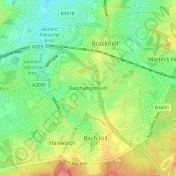 Topografische Karte Easthampstead, Höhe, Relief