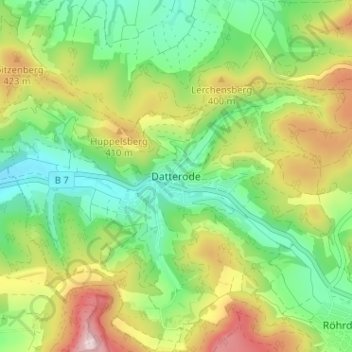 Topografische Karte Datterode, Höhe, Relief