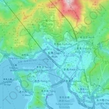 Topografische Karte Tsuen Wan, Höhe, Relief